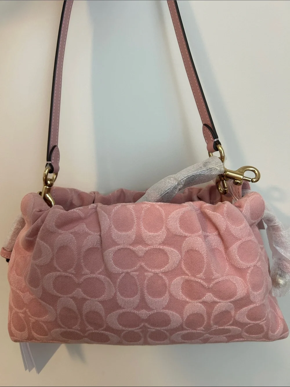 coach pink denim faye shoulder bag